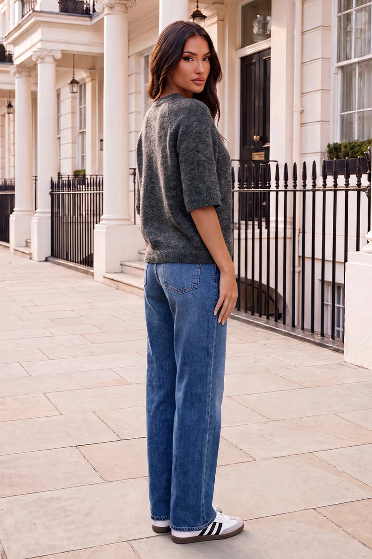 Grey Short Sleeve Knit Jumper