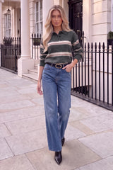 Grey Stripe Collared Knitted Jumper