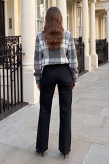 Grey And White Check Brushed Knit Jumper