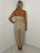 Cargo Belted Jumpsuit - Light Beige