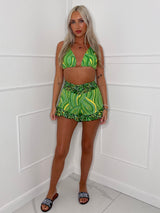 Leopard Print Bra Top & Shorts Co-Ord - Lime