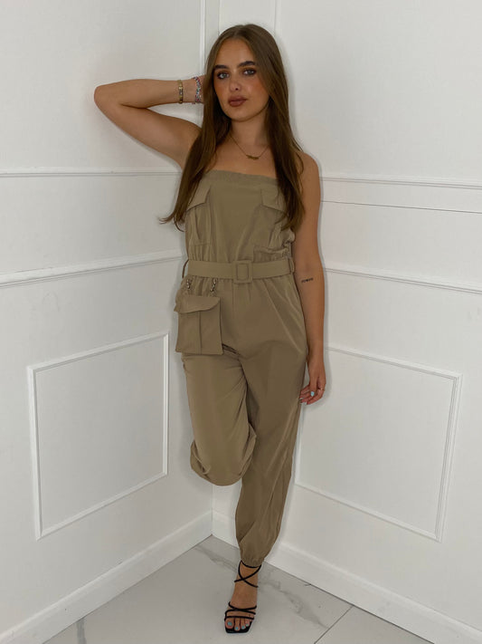 Cargo Belted Jumpsuit - Dark Beige