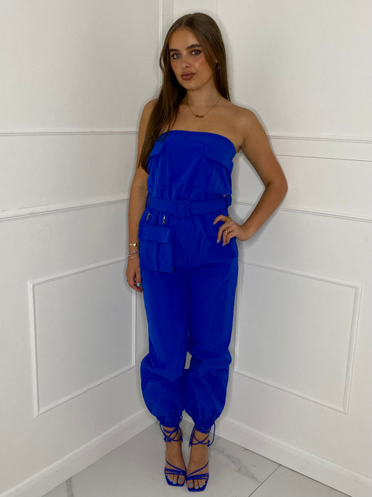 Cargo Belted Jumpsuit - Royal Blue