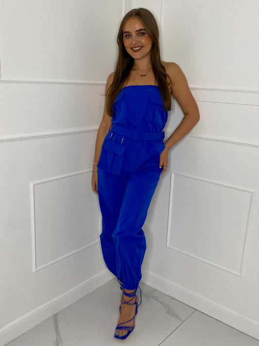 Cargo Belted Jumpsuit - Royal Blue