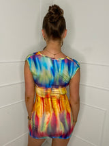 Printed Sleeveless Cowl Neck Dress - Rainbow