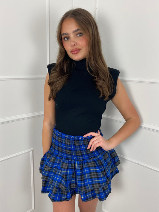 Ruffle Skirt-Blue/Grey Check