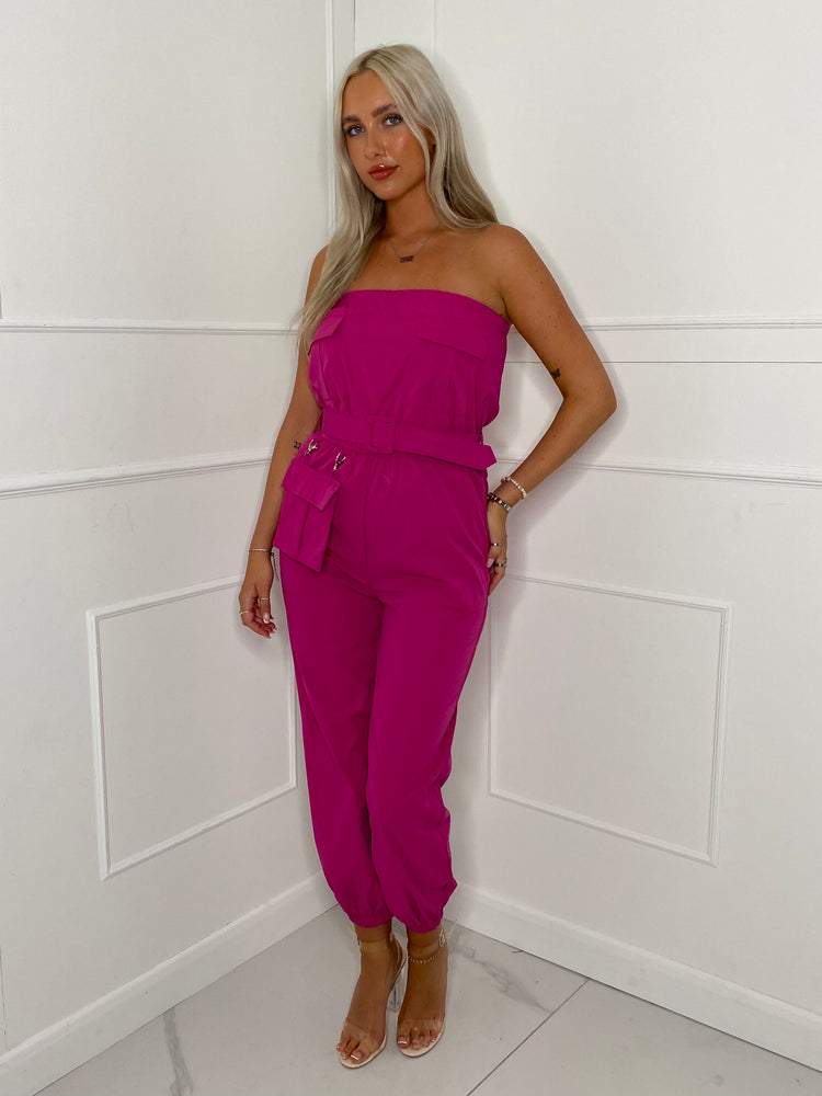 Cargo Belted Jumpsuit - Hot Pink