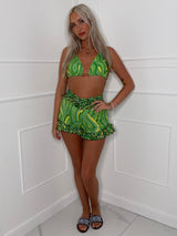 Leopard Print Bra Top & Shorts Co-Ord - Lime