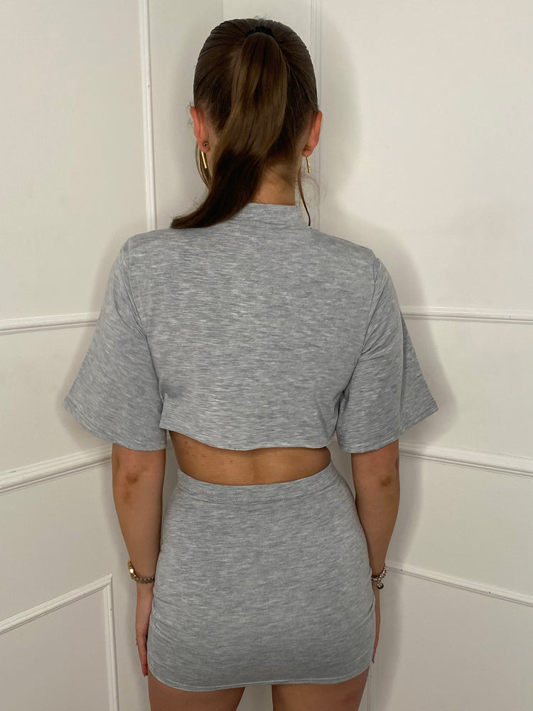 Cropped T-Shirt Co-ord - Grey Identical Print