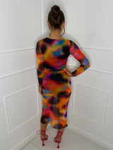 Mesh Printed Long Skirt Co-Ord - Multi