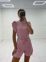 Frill Detail T-Shirt & Shorts Set - Baby Pink