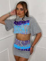 Cropped T-Shirt Co-ord - Grey Energy Print