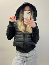 Ribbed Contrast Padded Hooded Jacket - black