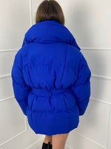 Short Belted Puffer Jacket - Royal Blue