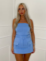 Belted Cargo Style Playsuit - Baby Blue