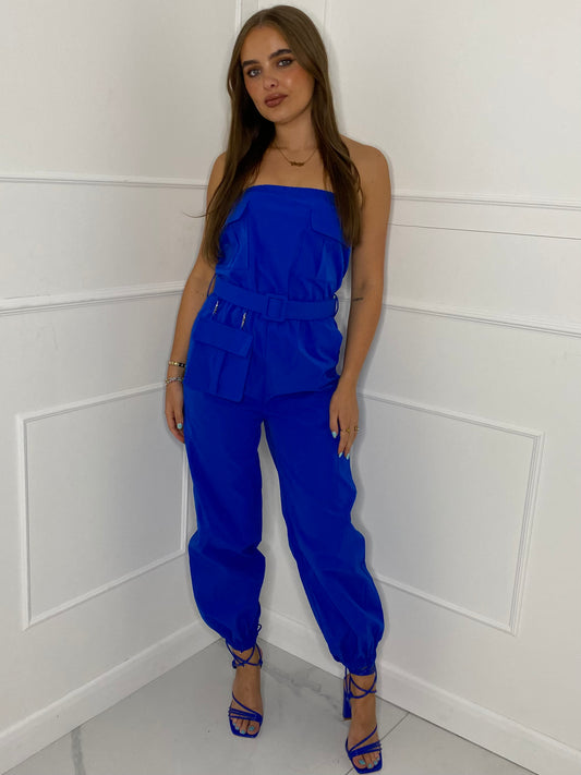 Cargo Belted Jumpsuit - Royal Blue