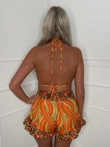 Leopard Print Bra Top & Shorts Co-Ord - Orange