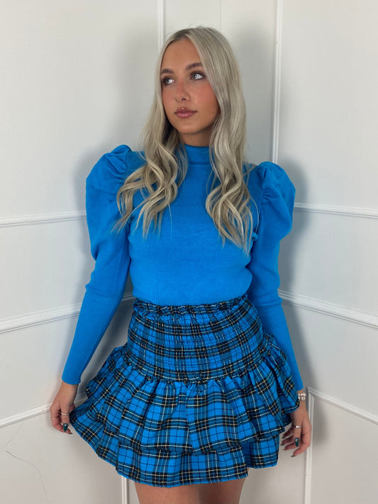 Ruffle Skirt- Baby Blue Check