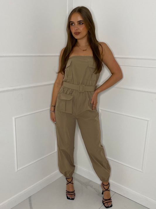 Cargo Belted Jumpsuit - Dark Beige