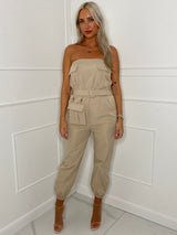 Cargo Belted Jumpsuit - Light Beige