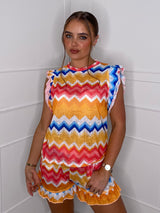 Thick Zigzag Print Frill Co-Ord - Yellow/Blue