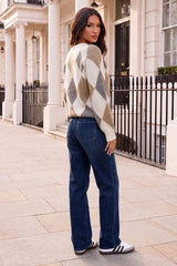 Multi Cream Argyle Crew Neck Jumper