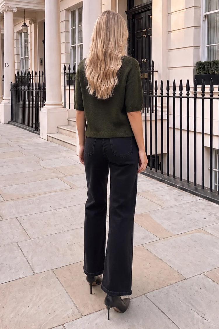 Olive Short Sleeve Knit Jumper