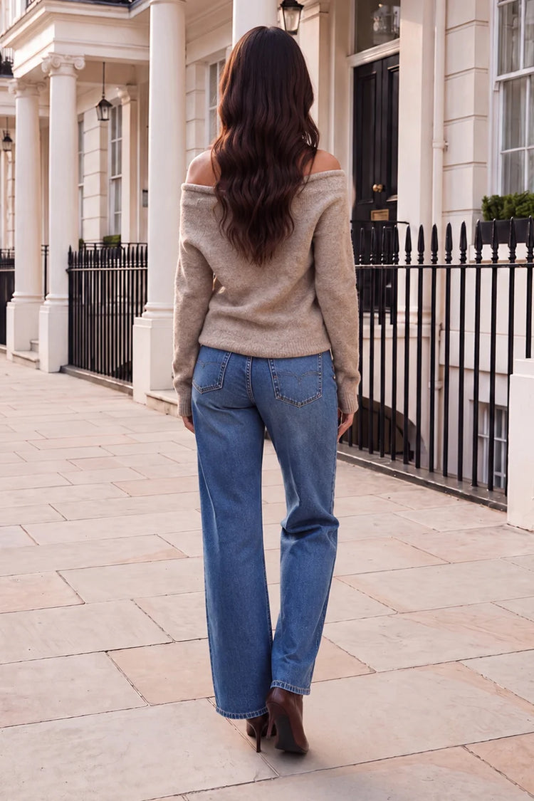 Stone Asymmetric Neckline Hardware Detail Knit Jumper