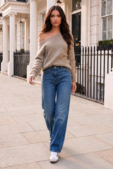 Stone Brushed Knit Off The Shoulder Jumper