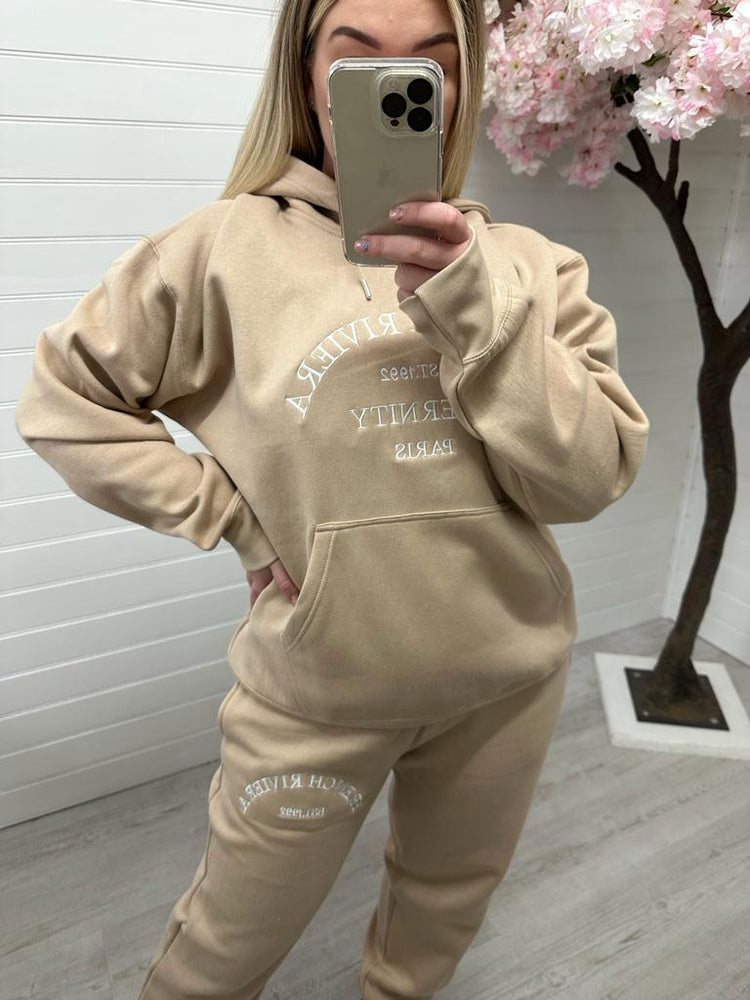 French Riviera Hooded Tracksuit - Beige (Plus Size)