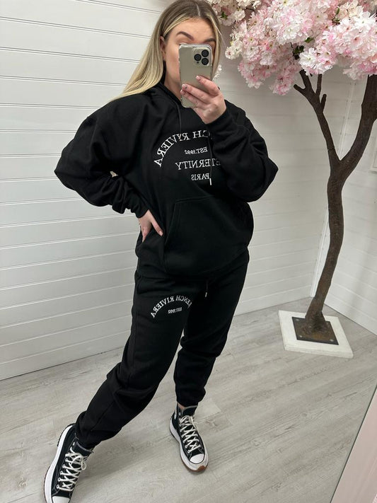 French Riviera Hooded Tracksuit - Black (Plus Size)