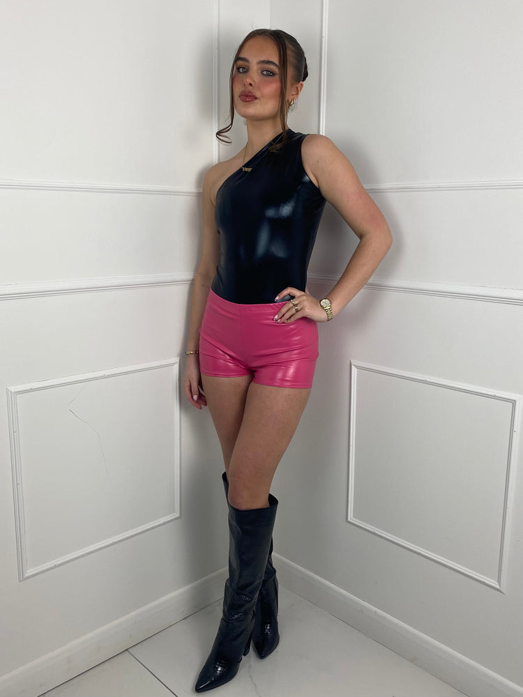 Low Waisted Matte PVC Shorts- Hot Pink