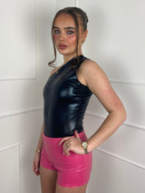 Low Waisted Matte PVC Shorts- Hot Pink