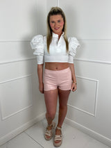 Low Waisted Matte PVC Shorts- Baby Pink