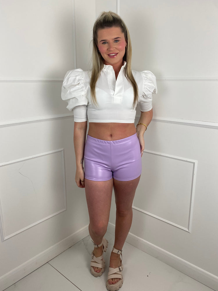 Low Waisted Matte PVC Shorts- Lilac