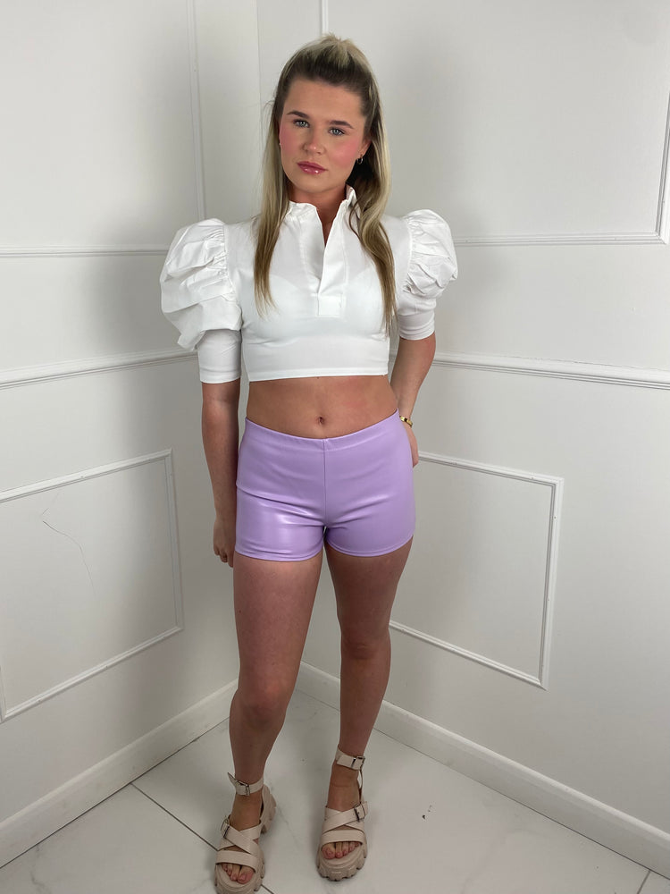Low Waisted Matte PVC Shorts- Lilac