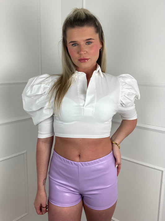 Low Waisted Matte PVC Shorts- Lilac