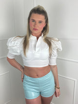 Low Waisted Matte PVC Shorts- Baby Blue