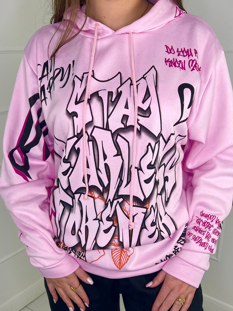 Stay Fearless Graffiti Hoodie - Baby Pink