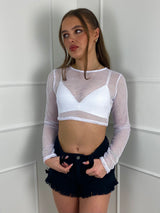 Netted Long Sleeve Top  - White