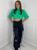 Padded Shoulder Cropped Tee - Green