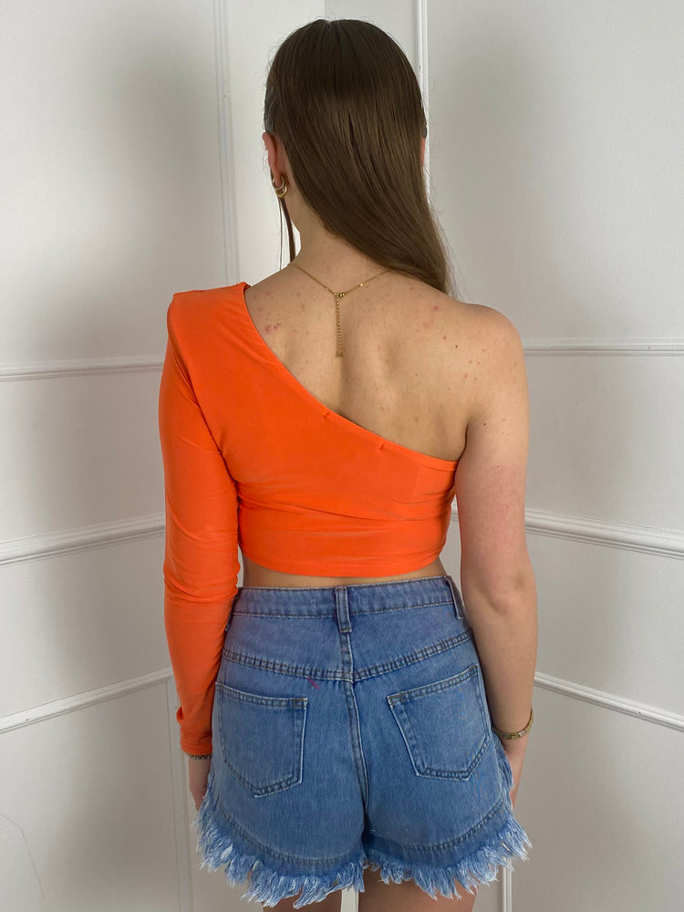 Padded Shoulder One Sleeve Top- Orange