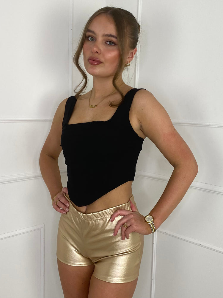 Low Waisted Matte PVC Shorts- Gold
