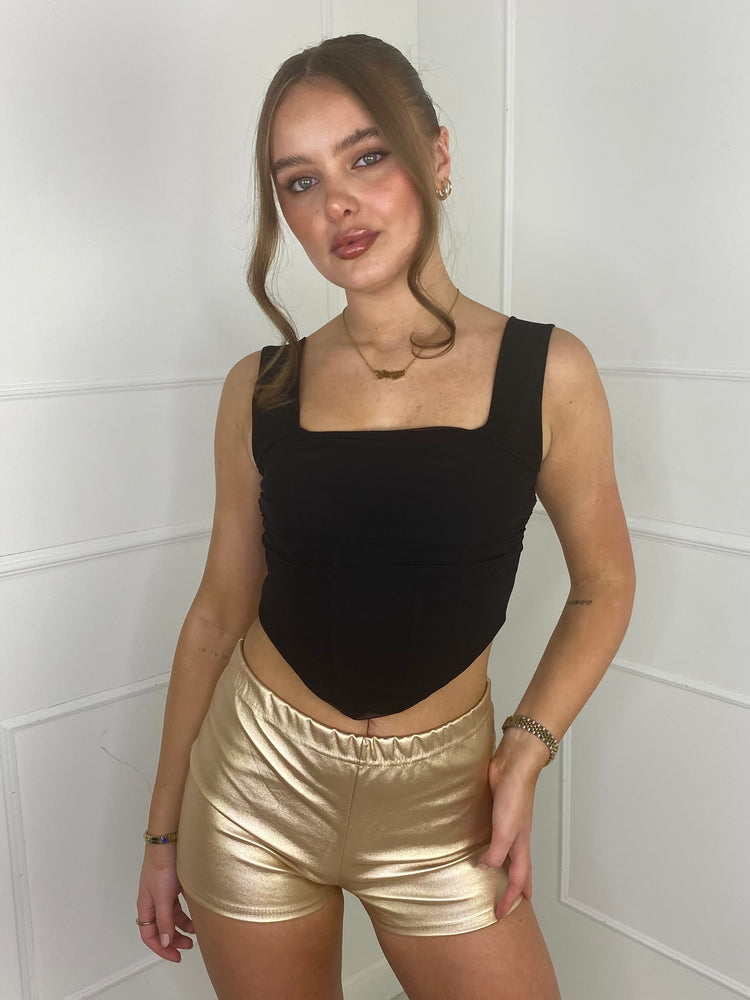 Low Waisted Matte PVC Shorts- Gold