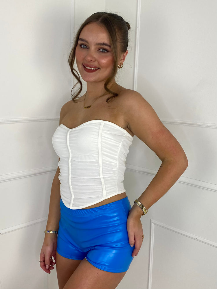 Low Waisted Matte PVC Shorts- Mid Blue