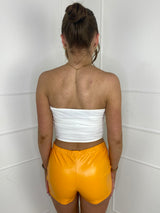 Low Waisted Matte PVC Shorts- Orange