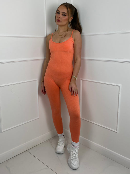 Short sleeve Gym Unitard- Orange