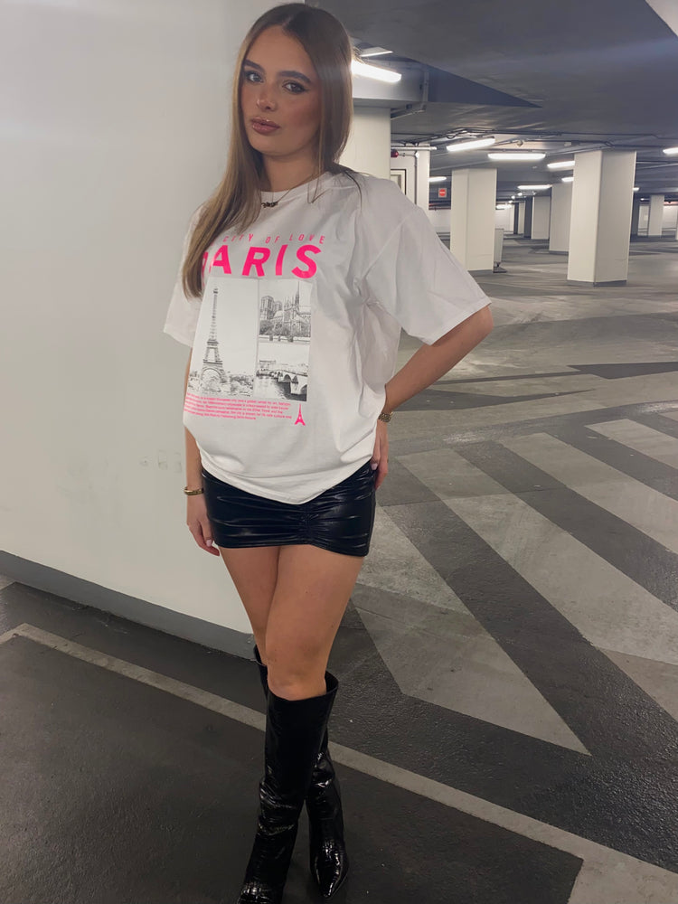 Paris Eiffel Tower Print T-shirt- White