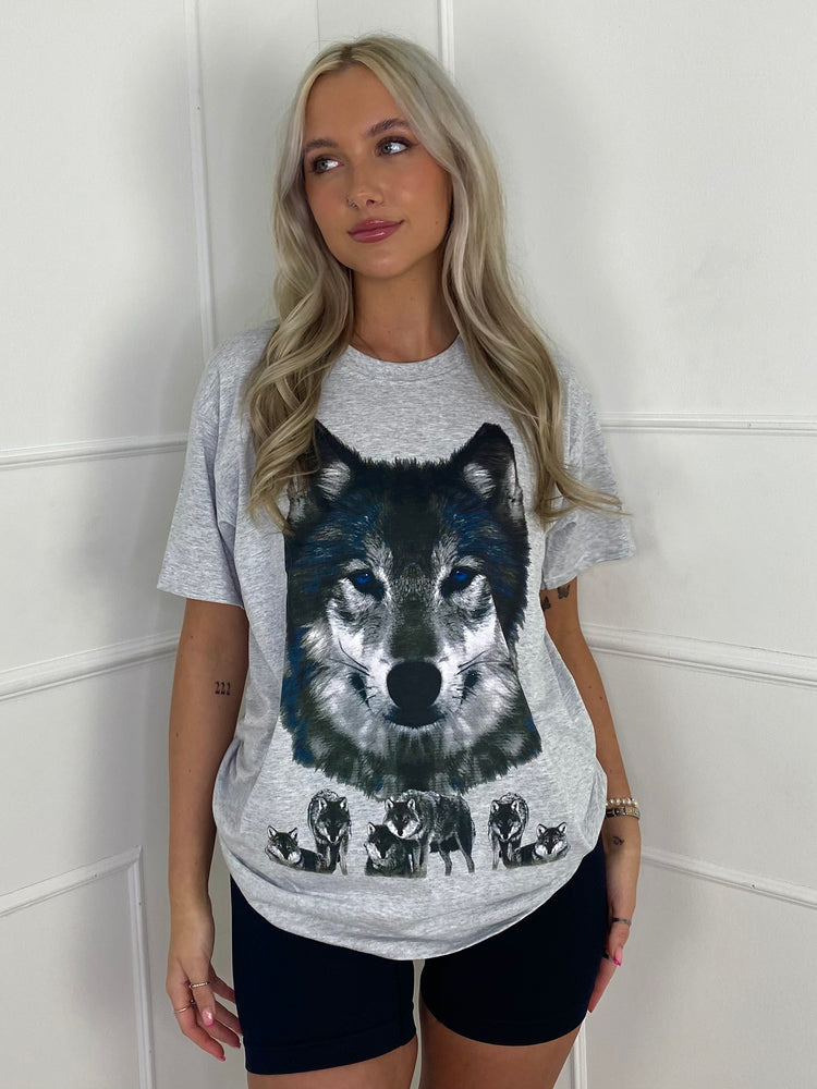 Wolf Print Oversized T-shirt - Grey
