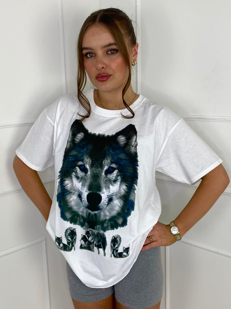 Wolf Print Oversized T-shirt - White
